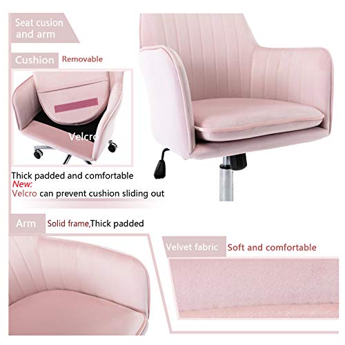 Altrobene Velvet Desk Chair, Ergonomic Computer Task Chair, Accent Reception Chair, 360 Degree Swivel, Height Adjustable, For Home Office/Study/Girls' Bedroom, Pink #TOP3