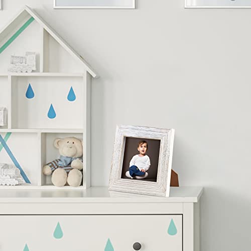 4X4 Picture Frame Square Wood Distressed Simple Striped Border Designed White Wooden Photo Frame With Hd Glass For Tabletop Display Wall Mount Wedding Baby Family Farmhouse Collage Home Office Decor… #TOP4