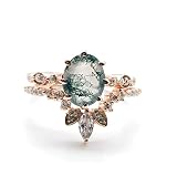 Natural Moss Agate Ring Set For Women Pear Oval Shaped Gold Ring Silver Ring Delicate Ring Stacking