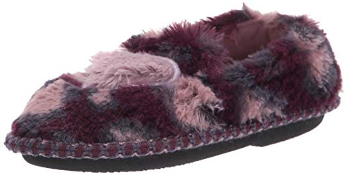 Dearfoams unisex child Mia Furry Closed Back With Heart Detail Slipper, Aubergine, 4-5 Big Kid US