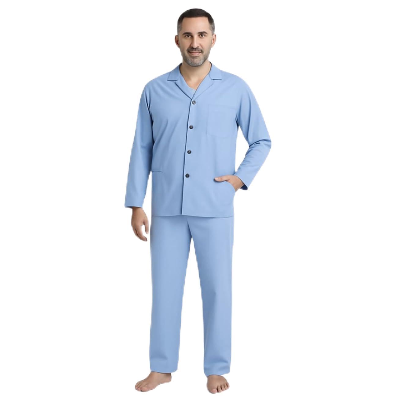 Generico Pigiama Uomo Cotone Leggero Lungo 100% Cotone Popeline, Pigiama Uomo Estivo Primaverile con Bottoni Davanti, Disponibile dalla M alla 4XL - Pigiami Forte 100% Made in Italy