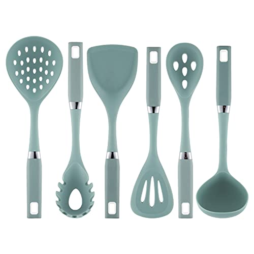 BYbrutek Ustensiles de cuisine et accessoires de cuisine, lot de 6 ustensiles de cuisine en silicone, anti-adhésifs, résistants à la chaleur, ustensiles de cuisine simples Vert Cover