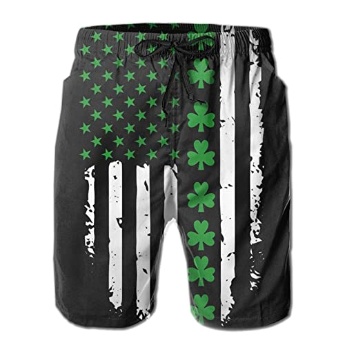 Mens St. Patrick's Day Irish American Flag Swim Trunks Beach Board Shorts Quick Dry Bathing Suits Holiday Shorts