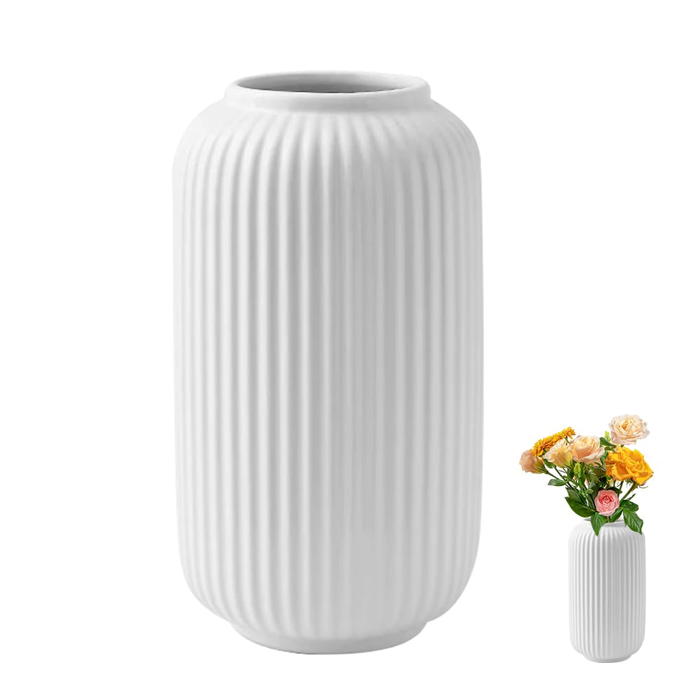 Vase en Céramique Blanc - 20cm Moderne Vase à Fleurs, Vases Ceramique pour Fleurs, Herbe de la Pampa, Décoration de Table Moderne, Petit Joli Vases pour Maison, Salon, Bureau