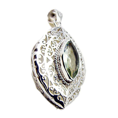 Pendentif améthyste verte pour fille en argent 925 de forme marquise sertie