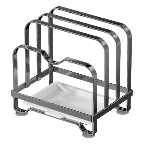 Generic Pot Lid Holder | 3-Tier Stainless Steel Drip Rack with Tray - Ideal for Kitchen, Oven, Pantry, and Chopping Board