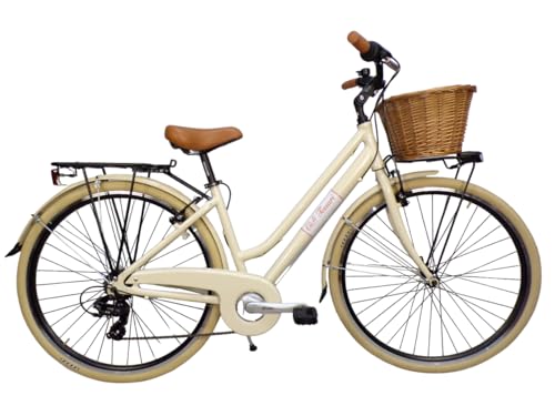 bici gia' montata al 95% Cicli Tessari - bicicletta da donna telaio in ALLUMINIO bici city bike 28\'\' vintage retro\' cesto in vimini (beige)