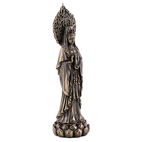 Estatua Guan Yin Meditando 7.25 Pulgadas Bronce miniatura 4