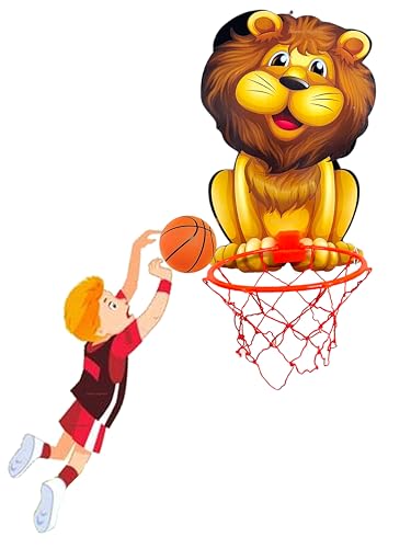 Image of Basket Ball for Kids for Boys /Girls| Lion Design Basketball| Basketball Portable Set with Hanging Board, Ring Net for Indoor and Outdoor Games| Birthday & Return Gift Set Standard