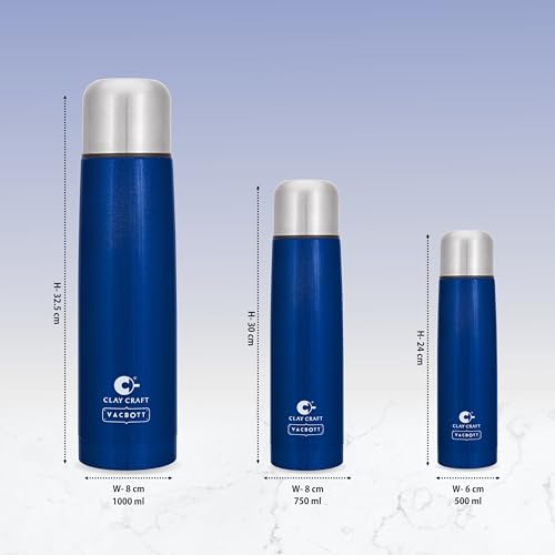 Image of Clay Craft Vacbott Terra Double Walled|18 Hours Hot and 24 Hours Cold Vacuum Insulated|Thermosteel| Flask 500 ml|Steel Water Bottles for Office|Travelling|BPA-Free|BIS Certified|1Year Limited Warranty