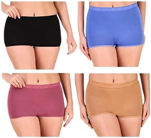 HIGHWINDS Women's High Waist Cotton Under Skirt Shorts/Ladies Premium Soft Stretch Boyshort, Comfortable Girls Stylish Sleep Wear Shorts Packs of 4