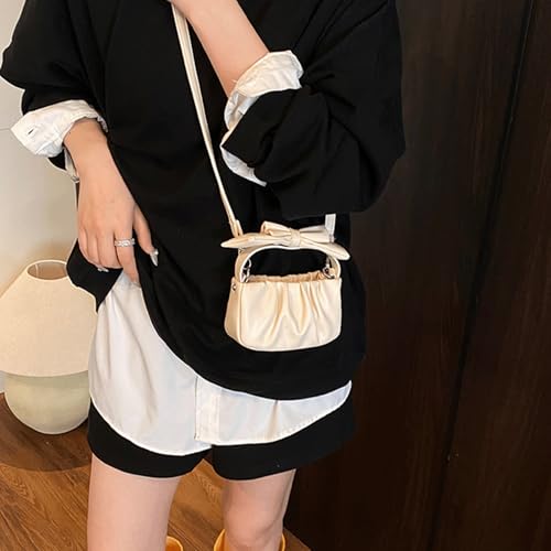 Bow Purse Ruched Crossbody Shoulder Bag Top Handle Bow Handbag Mini Cute Clutch Bag Zipper Trendy Gift Women4