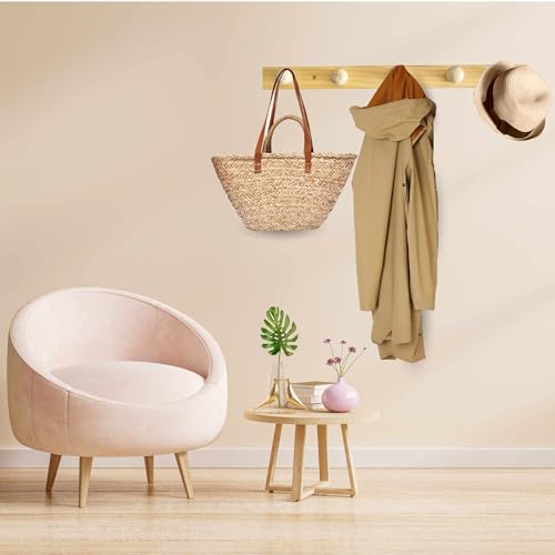 Miniatura 2 de Techzoco Perchero De Madera Pared Para Atornillar, Colgador De Pared De Ropa, Percha De Pared Clasica, Soporte Para Colgar De Madera, 55.6 Cm Ancho X 5 Cm Alto, Madera, 5 Pomos