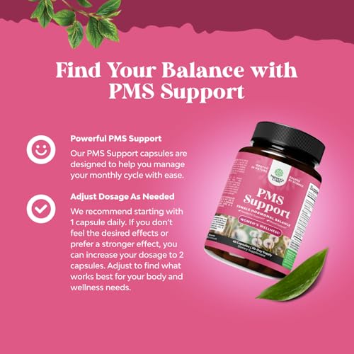 PMS Support Supplement for Women – Hormone Balance for Women & Menstrual Discomfort with DIM, Chasteberry, Black Cohosh & Ashwagandha - for Period Cramps Ease, Menopause Bloating, Mood Swing – 60 Ct - Thumbnail 5