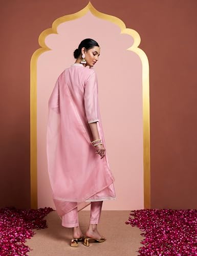 Image of Amazon Brand - Myx Women's A-Line Kurta Set with Organza Dupatta (Available in Plus Sizes)