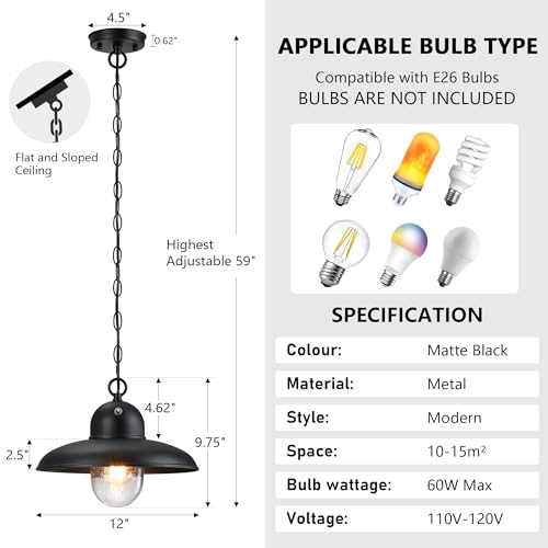 Image of Solar Outdoor Pendant Lights with Adjustable Chain and Bubble Glass | Max 59 inch Adjustable, Die-cast Aluminum, Dusk to Dawn, Waterproof, Rust-resistant, Fits Sloped Ceilings, Hardwired, E26 Base