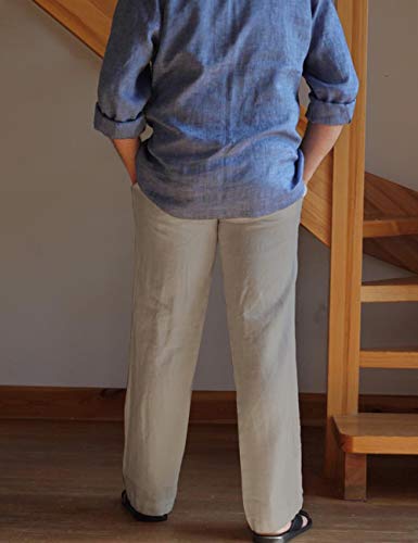 Iwoo Mens Breathable Elastic Drawstring Waist Casual Pants Linen Beach Pants Dk Xl Dark Khaki thumb #4