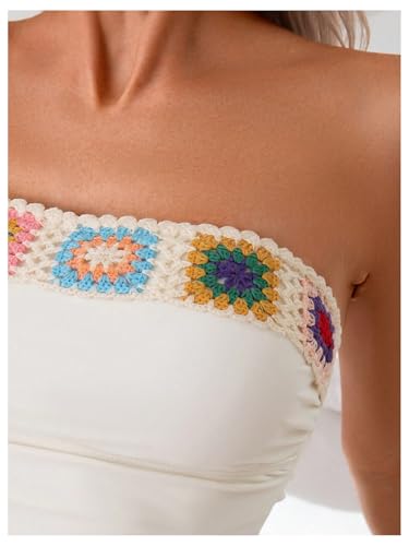 WDIRARA Women's 2 Piece Floral Strapless Tankini Swimsuits High Waisted Thong Bathing Suit4