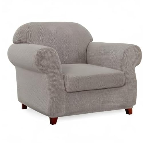 SUBRTEX Stretch Chair Covers 2 Piece 1 Seater Armchair Couch Sofa Cover Washable Furniture Protector with Elastic Bottom for Kids, Pets(Taupe,Armchair) - Thumbnail 7