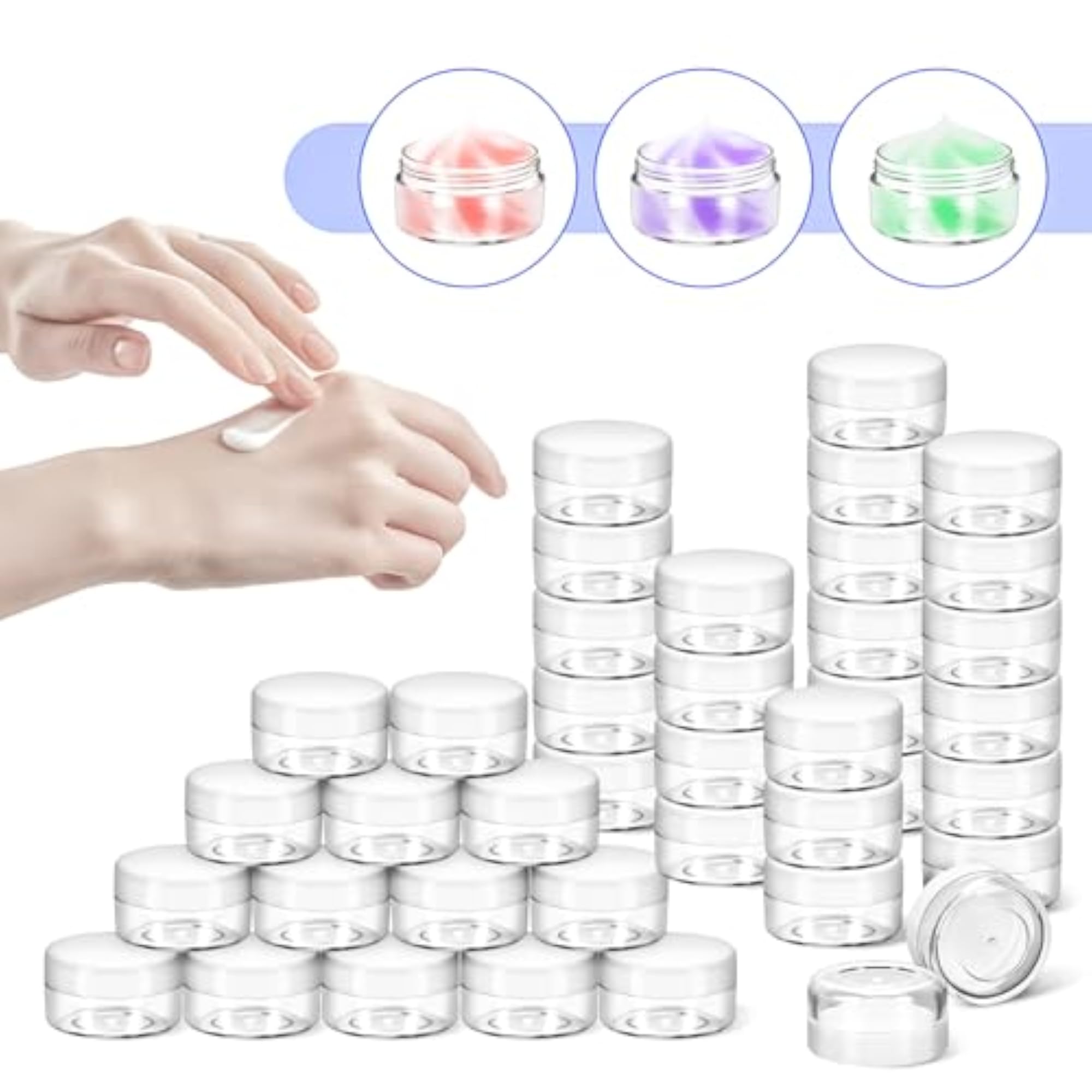 50 Pack 10g Plastic Jars with Lids, Travel Size Containers