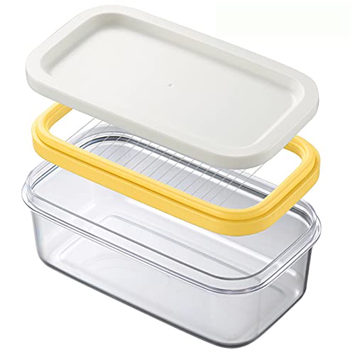 Separador de mantequilla de plástico con tapa y cortador de mantequilla, caja de almacenamiento de mantequilla para cortar fácilmente en casa y en la cocina, 16,5 x 9 cm, blanco