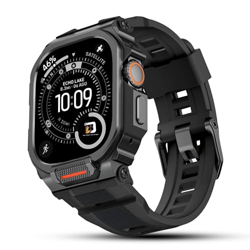Dado Rugged Integrated Silicone Band with Case Compatible with Apple Watch Ultra 3/2/1 Series 11/10 Sport Strap with Metal Bumper Case for Apple Watch (Black-Black 49mm)