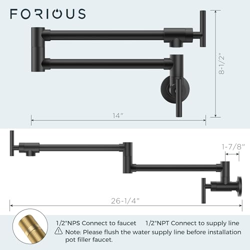 Forious Pot Filler Faucet, Black Wall Mount Pot Filler Over Stove thumb #2