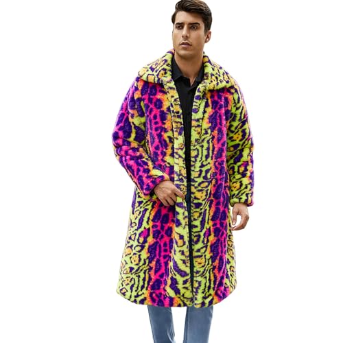 Mens Faux Fur Coat Winter Long Fleece Jacket Luxury Fluffy Lapel Long Sleeve Parka Overcoat Warm Open Front Cardigan Outwear