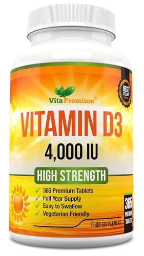 Vitamin D 4 000 IU Tablets Maximum Strength Vitamin D3 Supplement 365 Easy to Swallow Tablets - Full Year Supply