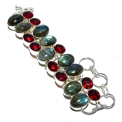 Bracelet labradorite noire véritable, quartz grenat et argent pour femme et fille
