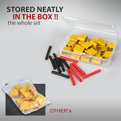 TMH 5 Pairs XT60 Connector XT-60 Male Female Bullet Connectors Plugs with 20 pcs Heat Shrink Tube for RC Lipo Battery Car Boat (5 Male+5 Female)
