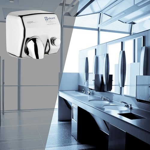 elicent HD300PX Handtuch, Edelstahl, poliert, vandalensicher – Heißluft 53 °C, 96 km/h, Motor 250 W – für öffentliche Toiletten, Hotels, Fitnessstudios usw.