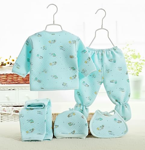Image of Presents New Born Baby Summer Wear Printed Baby Clothes 5Pcs Sets 100% Cotton Boys Girls Unisex Baby Cotton /Summer or Flannel Suit Infant Clothes First Gift for New Born (0-6 Months)