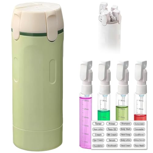 Image of 4 in 1 Travel Pump Dispenser Bottle, 30ml, 4 Pack Leakproof Pump Containers with Measuring Scale and Label Stickers, Portable Bottles for Toiletries, Shower and Travel, Green