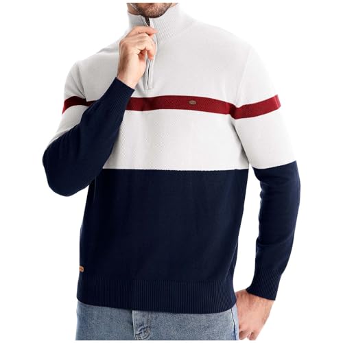 Cambkatl Men's Quarter Zip Colorblock Knit Sweaters - 2024 Fall Winter Long Sleeve Loose Fit Pullover Sweater Jumper Tops