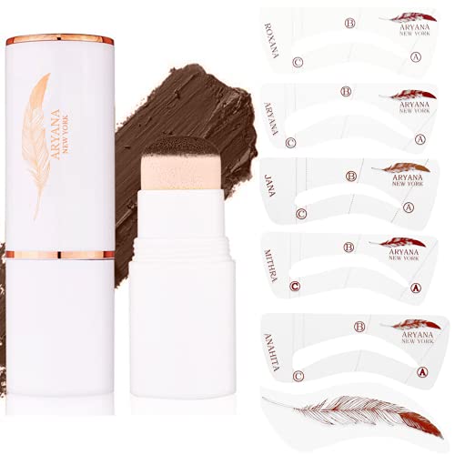 ARYANA NEW YORK Eyebrow Stamp Stencil Kit | Waterproof Brow Pomade Stamp and Shaping Kit - 1 Step brow Stamp On Eyebrows for Perfect Brow | Reusable Brow Stencil (Taupe)