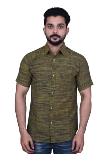 Image of Men's Cotton Blend Half Sleeves Solid Casual Shirts