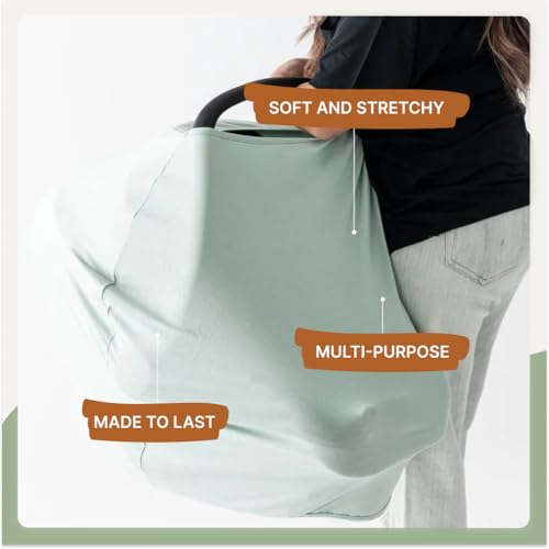Image of Parker Baby 4 in 1 Car Seat Cover for Girls and Boys - Stretchy Carseat Canopy, Nursing Cover, Grocery Cart Cover, High Chair Cover - Sage