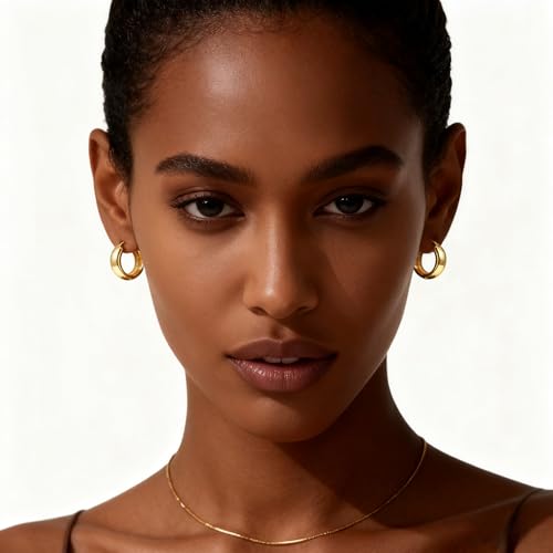 Gold Hoop Earrings for Women Chunky Thick Huggie Hoops 14K Gold Plated Small Simple Earrings Jewelry Gift3