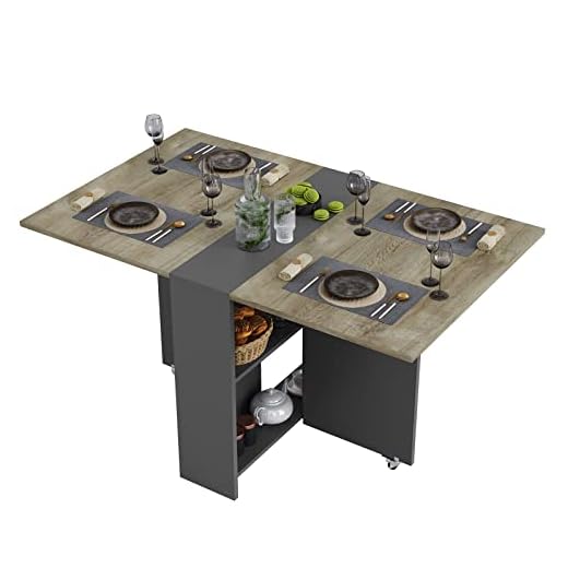 Tiptiper Folding Dining Table with 2 Storage Racks, Drop Leaf, 6 Wheels, Multifunction Expandable Table for Kitchen, Bedroom, Living Room