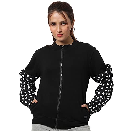Image of PINACOLADA Women's Colorblock Sweatshirt with Ribbed Hem for Casual Wear | Low-High Neck | Long Sleeve | Button Closure | Cotton Sweatshirt Crafted with Comfort Fit for Everyday Wear