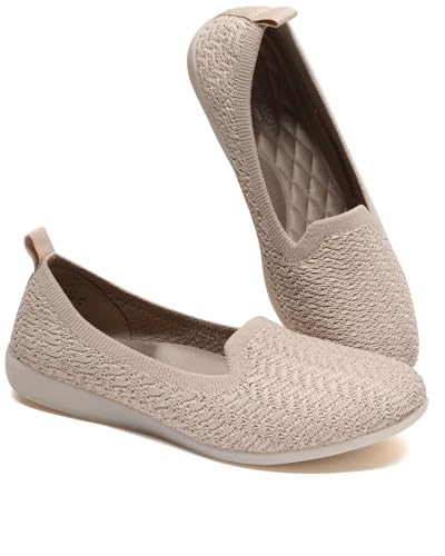 DEXJEWU Women's Loafer Flats Round Toe Dressy Shoes Comfort Walking Slip-on Work Penny Office Driving Shoes, 021 Camel, 9.5 US