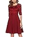 Women’s Vintage Floral Lace Cocktail Party Swing Dress with 3/4 Sleeves Burgundy