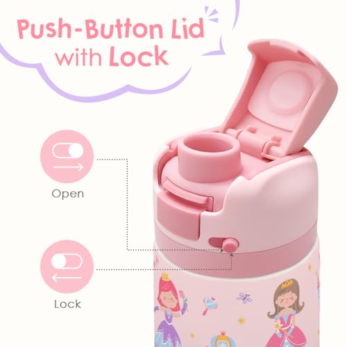 Image of Princess Kids Insulated Stainless Steel Water Bottle 16 Oz, Travel Tumbler for School, Sports for Girls, Birthday, Back To School