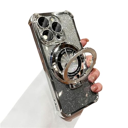 Coque iPhone compatible 15 Plus 14 13 Pro Max avec stand et etui argent