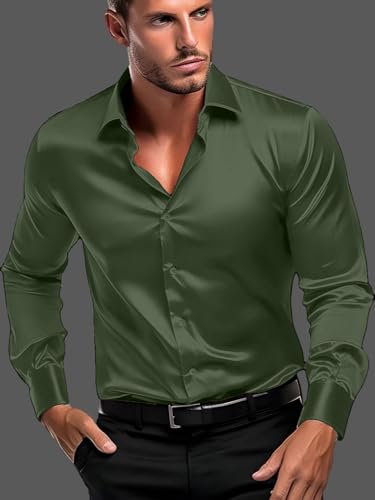 Image of IndoPrimo Men's Satin Shirt with Spread Collar Neck Line Solid Pattern Full Sleeves Regular Fit Western Style and Standard Length
