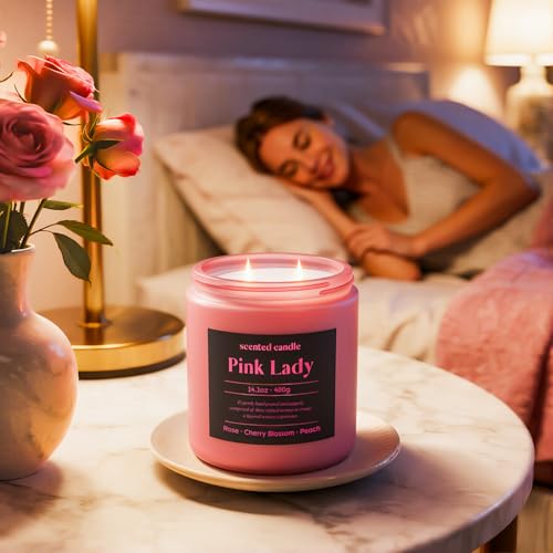 Image of CHILLFLAME Candles for Women, 14.1 oz Scented Candles for Home, 2 Wicks Blended Scents Birthday Candles Gifts for Mom, Wife, Teachter, Girlfriend (Rose+Cherry Blossom+Peach)