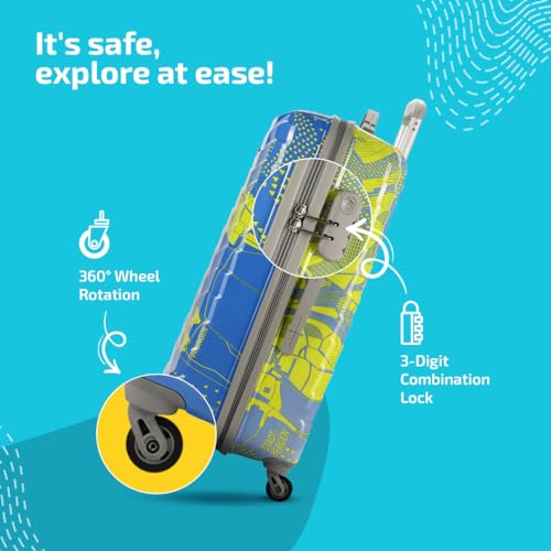 Image of Skybags Trooper Large Size Abs Hardshell Luggage (75 Cm) | Printed Luggage Inline Trolley Bag with 4 Wheels and Resetable Combination Lock | Unisex, Blue, Yellow