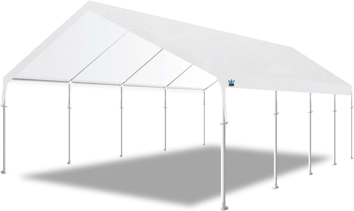 King Canopy Hercules 18-Feet by 27-Feet, 2-Inch Hammertone Steel Frame w/Buttons, 10-Leg, Carport, White