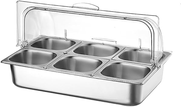 Pizza Topping Station, Stainless Steel Spice Organizer, Salad Bar Buffet Station with Ice Boxes Containers Set for Sauce Ingredient Kitchen PantryL